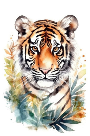 watercolor tiger on a white background. hand-drawn illustration.の素材