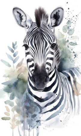Watercolor portrait of a zebra. hand drawn illustration for your designの素材