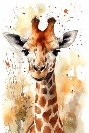 Watercolor giraffe. Hand drawn illustration isolated on white background.の素材