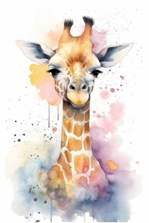 Watercolor giraffe. Hand painted illustration isolated on white background.の素材