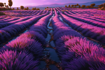 Lavender field at sunset in the summer. Provence, Franceの素材