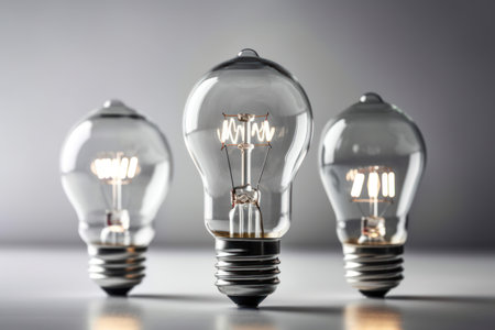 Group of incandescent light bulbs with new idea concept in gray backgroundの素材