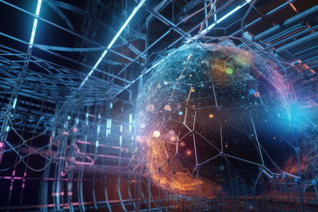 3D rendering of abstract technology background with globe. 3D illustrationの素材