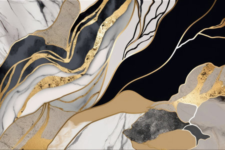 Marble abstract background with gold and black stains. vector illustration.の素材