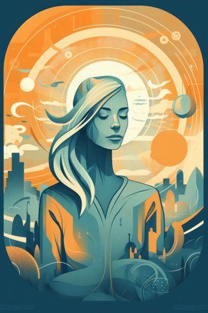 Beautiful woman in the city. Vector illustration in retro style.の素材