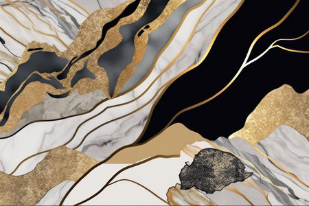 Marble texture background with gold and black veins. vector illustration.の素材