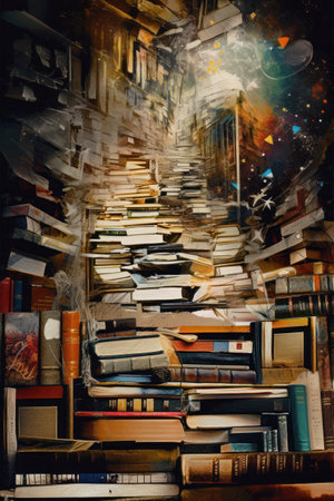A pile of old books in the library. artistic painting.の素材