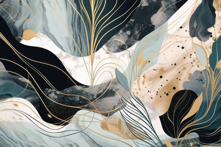 Marble texture with gold pattern. fluid art. vector illustration.の素材