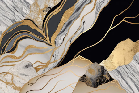 Marble texture with gold and black veins. Abstract marble background.の素材