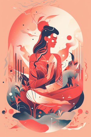 Vector illustration of a beautiful girl sitting in a lotus position.の素材