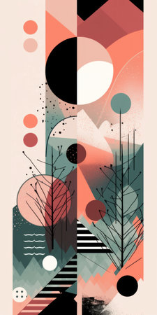 Abstract geometric composition with triangles, circles and trees. vector illustration.の素材