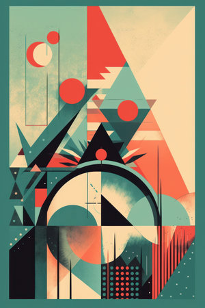 Abstract geometric composition with triangles, lines, circles and dots. vector illustration.の素材