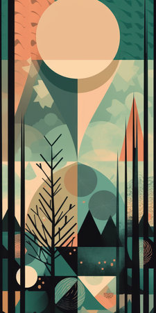 Abstract background with trees and geometric shapes in retro style. vector illustration.の素材