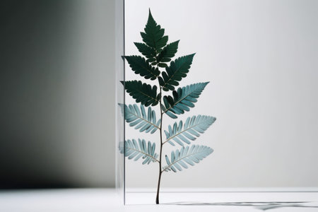 Plant in a glass vase on a white background with reflectionの素材