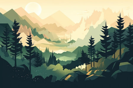 mountains and forests. mountain landscape. Vector illustration in retro style.の素材
