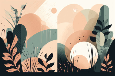 Abstract background with tropical plants and leaves. Vector illustration in flat style.の素材