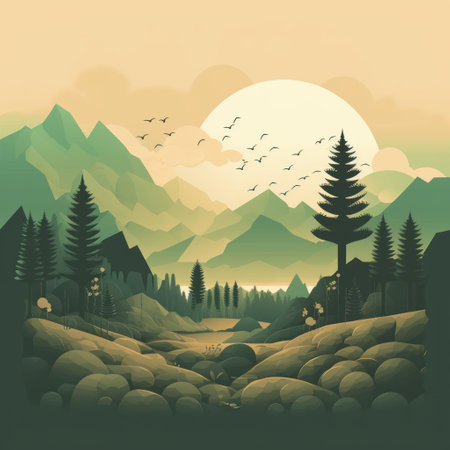 Landscape with mountains and forests. vector illustration for your design.の素材