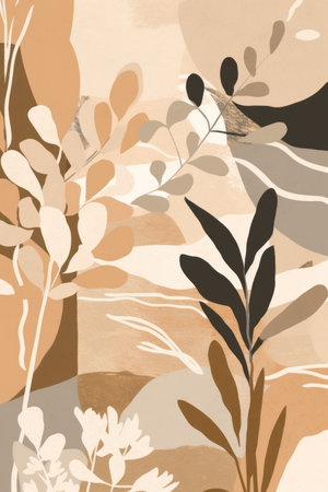 Abstract floral background with hand drawn flowers and leaves. vector illustration.の素材