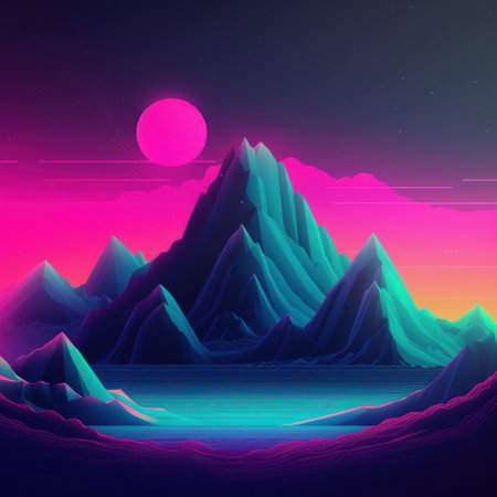 Mountain landscape in the style of 80s and 90s.の素材