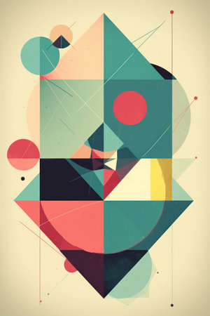 Abstract geometric background with triangles, circles and dots. vector illustration.の素材