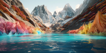 Alien Planet - 3D Rendered Computer Artwork. rock and lakeの素材
