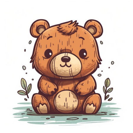 Hand drawn vector illustration of a cute teddy bear sitting on the ground.の素材