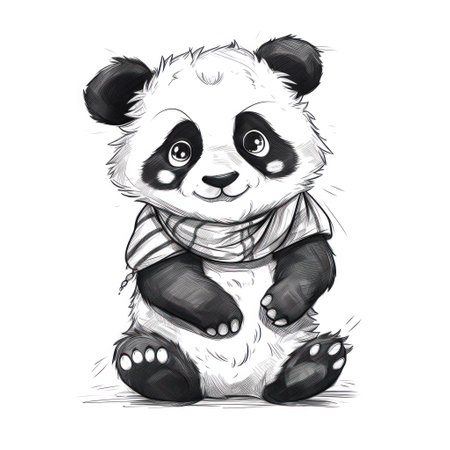 Panda in a scarf. Hand drawn illustration on white background.の素材