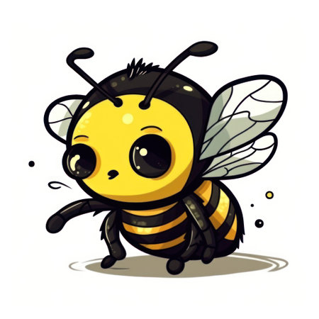 Illustration of a cute cartoon bee isolated on a white background.の素材