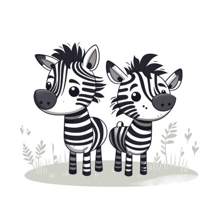 Cute zebra family on white background. Vector cartoon illustration.の素材