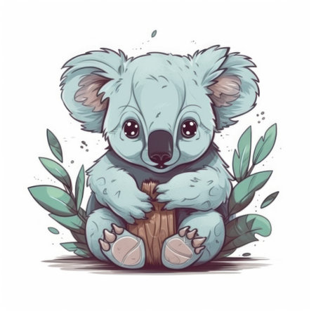 Cute cartoon koala sitting on a log. vector illustration.の素材