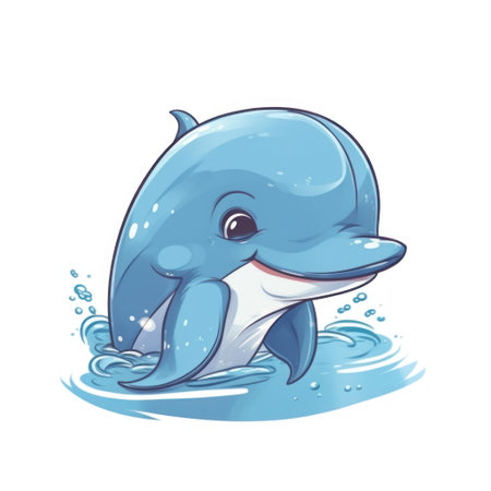 Cute cartoon dolphin jumping out of the water. vector illustration.の素材