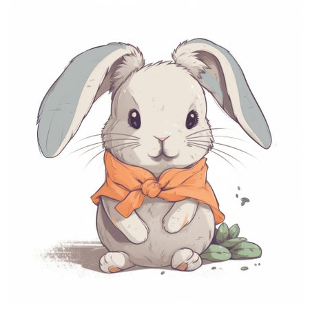 Cute Easter bunny with orange bow. hand drawn vector illustration.の素材