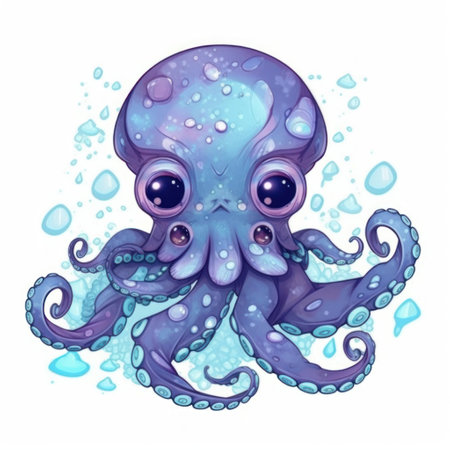 Cute cartoon octopus. Vector illustration isolated on white background.の素材