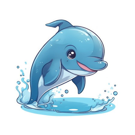 Cute cartoon dolphin jumping out of the water. vector illustration.の素材