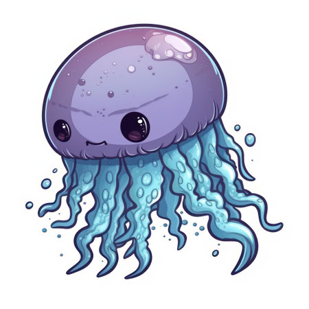 Cute cartoon jellyfish. Vector illustration isolated on white background.の素材
