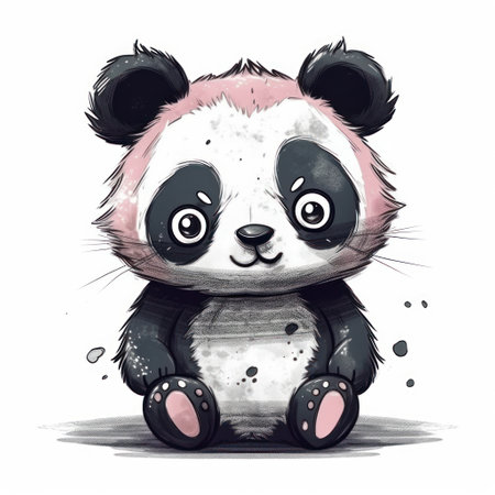 Cute panda sitting and smiling. hand drawn vector illustration.の素材