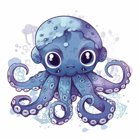 Cute cartoon octopus on a white background. vector illustration.の素材