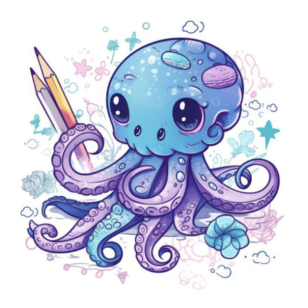 Cute octopus in cartoon style. Vector illustration of sea animal.の素材