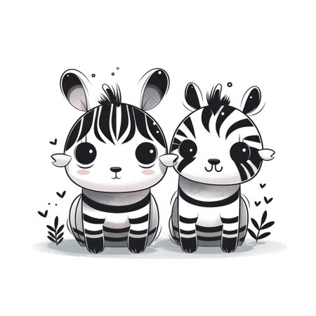 Cute cartoon zebra couple. Vector illustration on white background.の素材