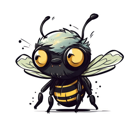 Cartoon bee with big eyes. Vector illustration isolated on white background.の素材