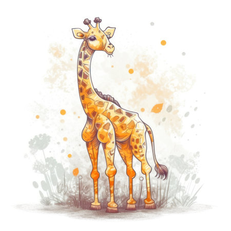 giraffe. Hand drawn watercolor illustration isolated on white backgroundの素材