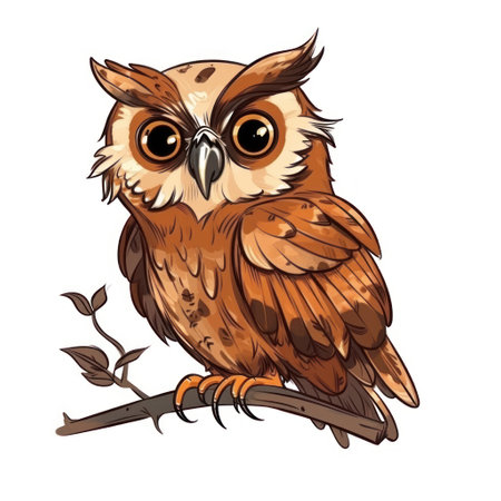 Owl sitting on a branch. Vector illustration isolated on white background.の素材