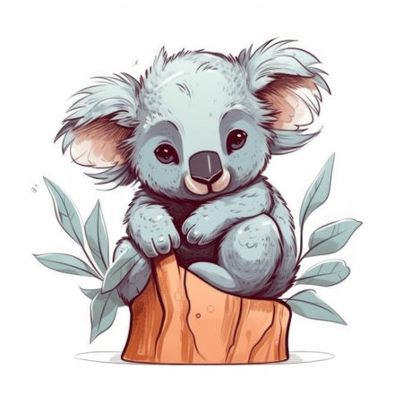 Cute cartoon koala sitting on a stump. vector illustration.の素材