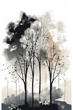 tree silhouettes in the forest. Hand drawn vector illustration for designの素材