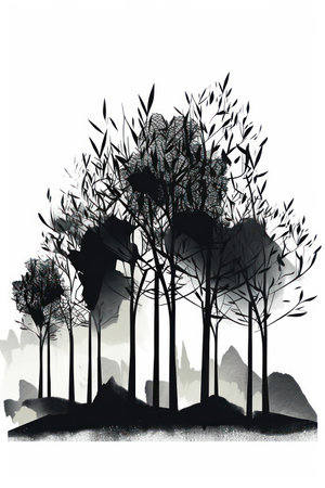 Silhouette of trees in the forest. illustration on white background.の素材