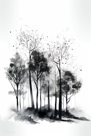 Trees in black and white. Watercolor painting, vector illustration.の素材