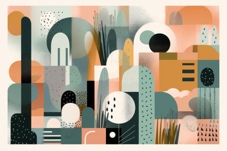 Abstract geometric background with hand drawn shapes and doodles. vector illustration.の素材