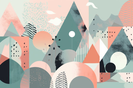 Abstract background with geometric shapes and splashes. hand drawn vector illustration.の素材