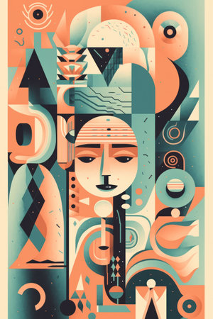 Vector illustration of abstract geometric composition with human face in minimalistic styleの素材