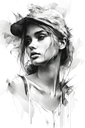 Portrait of a beautiful young woman in hat. Stylish girl in a hat.の素材